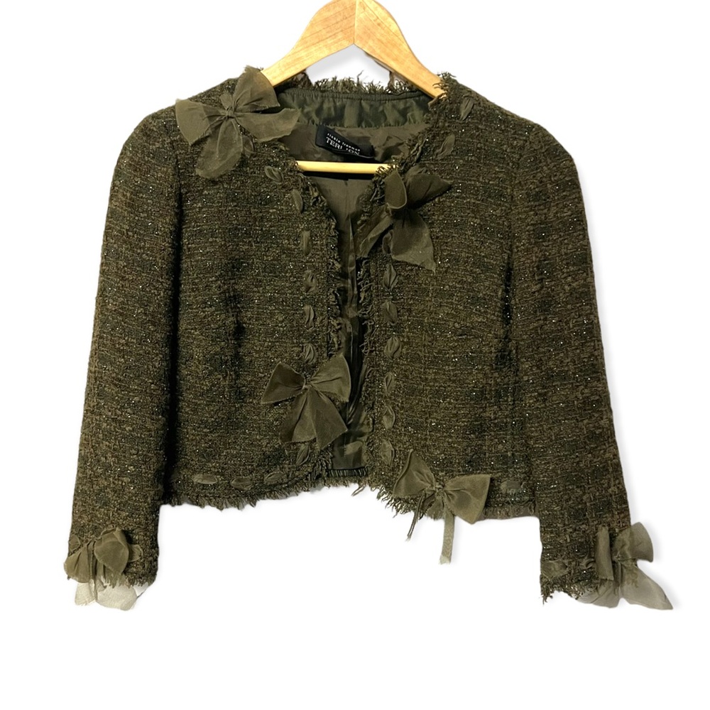 Teri Jon by Rickie Freeman adorable sophisticated herringbone tweed crop blazer